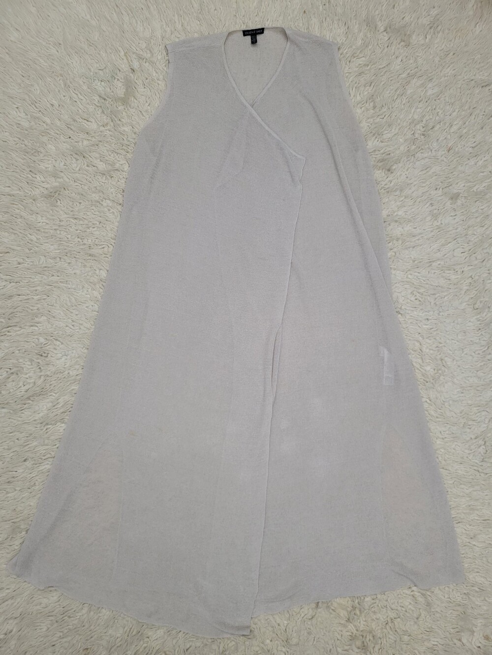 Eileen Fisher Sleeveless Long Open-Front Duster in Light Cream - Picture 4 of 11
